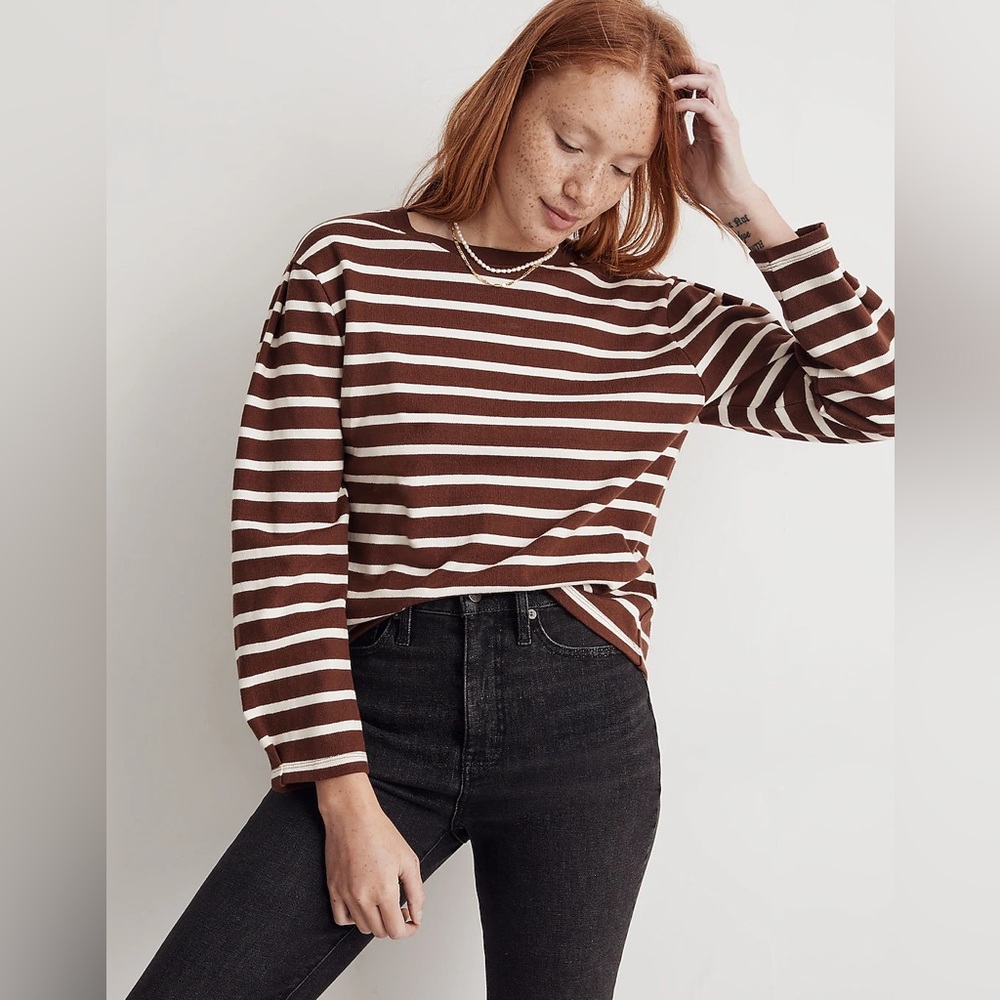 Madewell Brown and White Striped Long Sleeve Tee